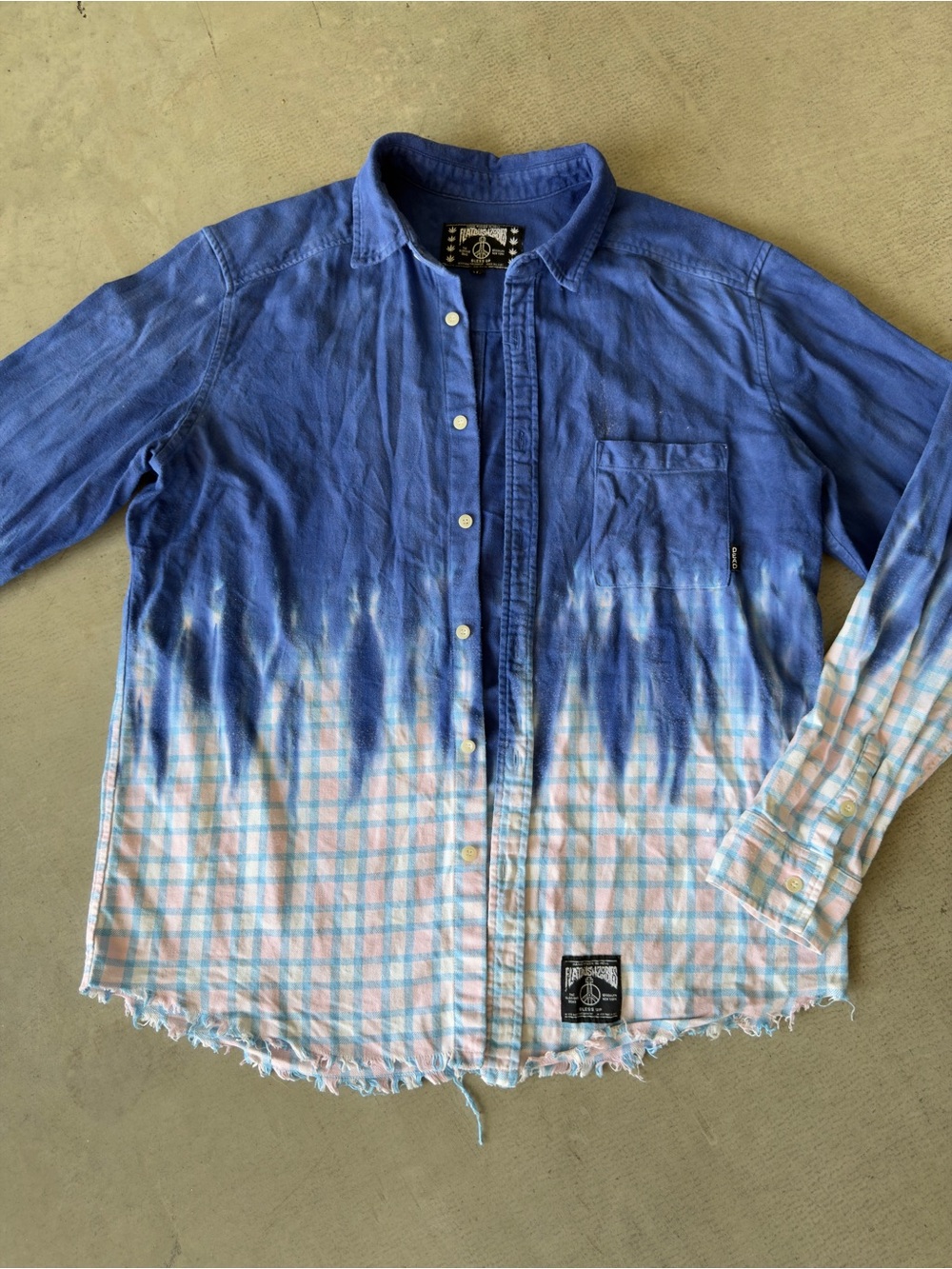 Flatbush Zombies / Dip-Dye Plaid Button Down / Blue Pink